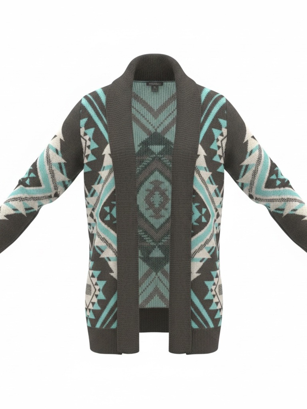 Eddie Bauer Women’s Patterned Open-Front Cardigan Sweater - Teal & Gray